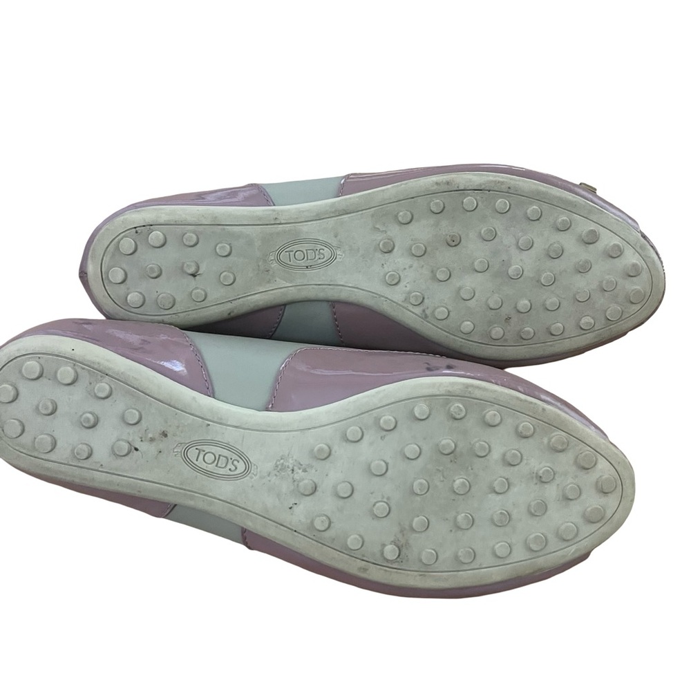 TOD’S Patent Leather Lavender & Gray Peep Toe Flats w/ Bow Sz 38 US 7/7.5 luxury - Picture 10 of 12